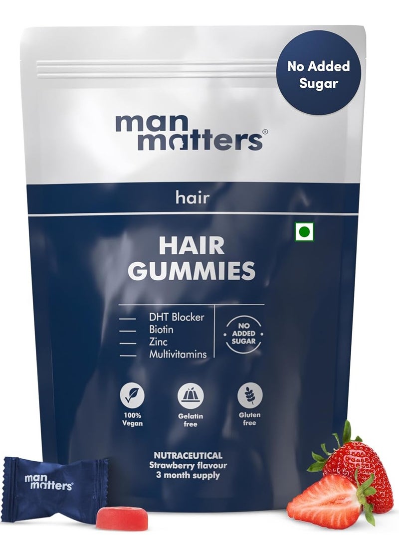 Man Matters Hair Gummies  90N With Biotin DHT Blockers  Vitamin A C E Fibre and Zinc  For Stronger and Healthier Hair  Strawberry Flavour  100% Vegan and Gut Friendly - Image 1