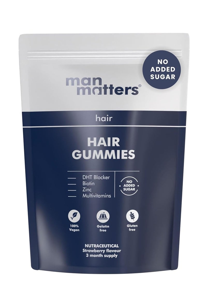 Man Matters - Hair Gummies  90N With Biotin DHT Blockers  Vitamin A C E Fibre and Zinc  For Stronger and Healthier Hair  Strawberry Flavour  100% Vegan and Gut Friendly - Image 1