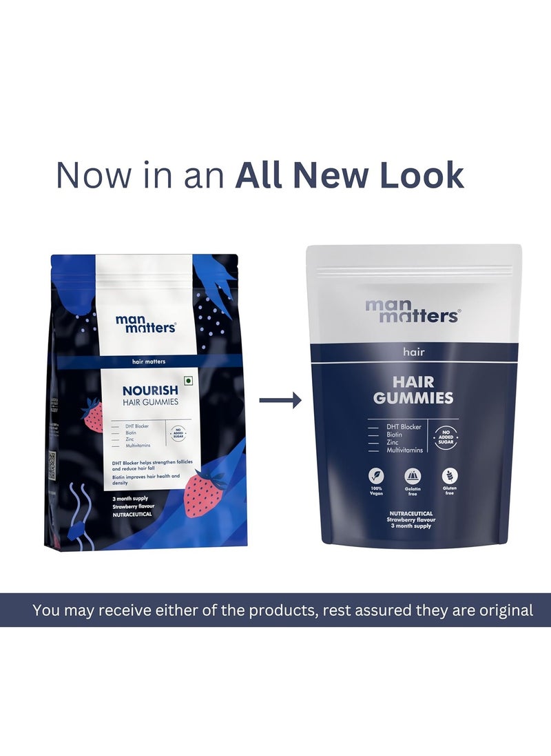 Man Matters - Hair Gummies  90N With Biotin DHT Blockers  Vitamin A C E Fibre and Zinc  For Stronger and Healthier Hair  Strawberry Flavour  100% Vegan and Gut Friendly - Image 1
