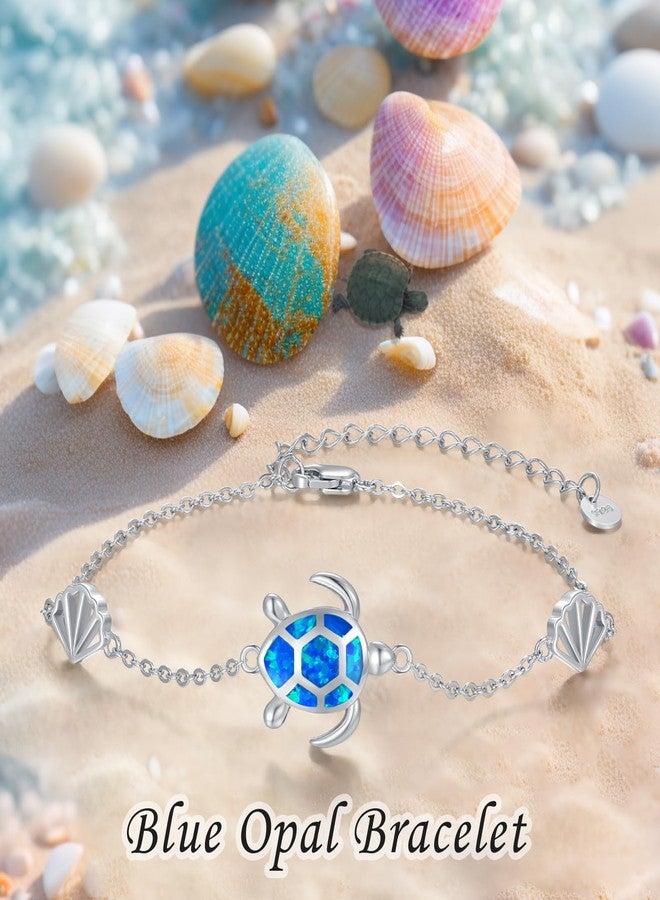 Cuoka Blue Opal Turtle Bracelet,S925 Sterling Silver Ocean Summer Beach Starfish and Tortoise Cute Animal Birthday Mothers Day Christmas Jewelry - Image 4