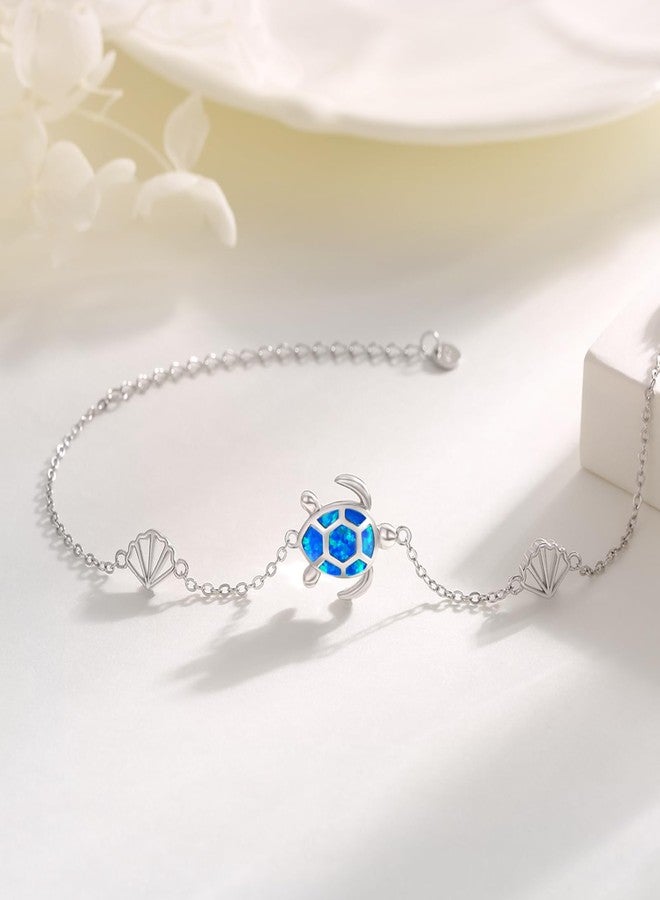 Cuoka Blue Opal Turtle Bracelet,S925 Sterling Silver Ocean Summer Beach Starfish and Tortoise Cute Animal Birthday Mothers Day Christmas Jewelry - Image 3