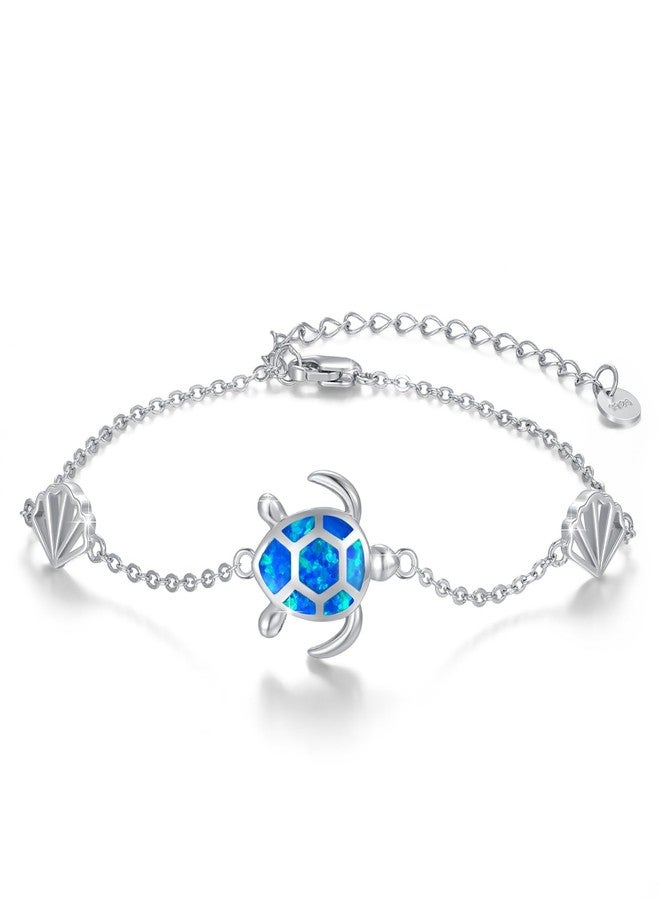 Cuoka Blue Opal Turtle Bracelet,S925 Sterling Silver Ocean Summer Beach Starfish and Tortoise Cute Animal Birthday Mothers Day Christmas Jewelry - Image 1