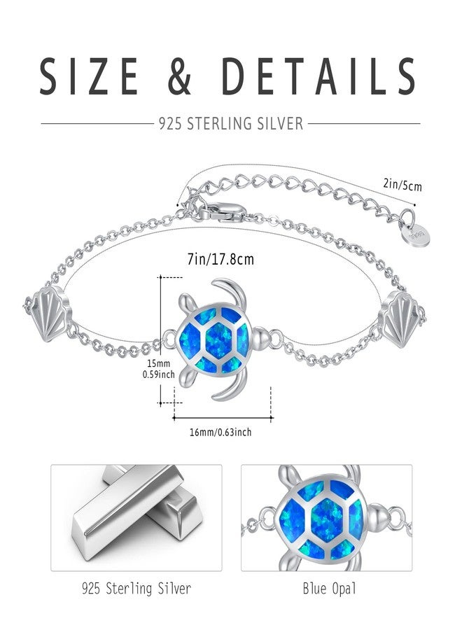 Cuoka Blue Opal Turtle Bracelet,S925 Sterling Silver Ocean Summer Beach Starfish and Tortoise Cute Animal Birthday Mothers Day Christmas Jewelry - Image 2