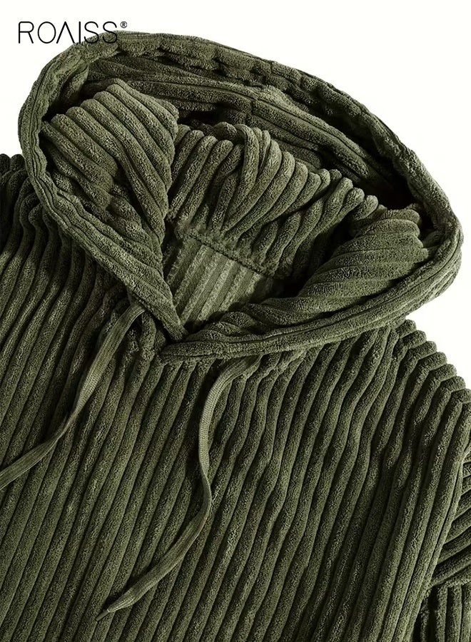 roaiss Men's Loose Fit Hooded Sweatshirt Long Sleeve Textured Fabric Pullover with Classic Design, Comfortable and Versatile for Everyday and Formal Wear, Relaxed Fit for All-Day Comfort - Image 4