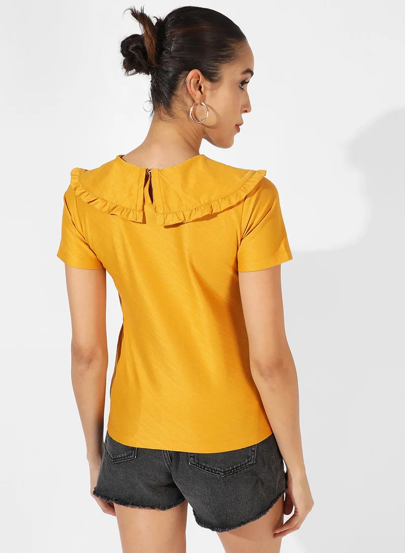 Pinacolada  Women's Mustard Yellow Peter-Pan Collared Top for Women | Best Price UAE