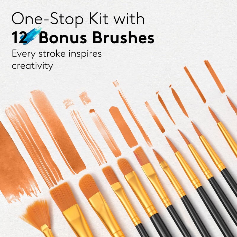 TMOL Acrylic Paint Set, 24 Colors (2 oz/Bottle) with 12 Art Brushes, Art Supplies for Painting Canvas, Wood, Ceramic & Fabric, Rich Pigments Lasting Quality for Beginners, Students & Professional Artist - Image 4