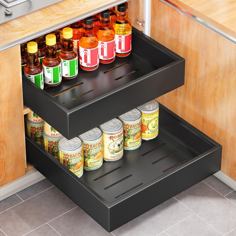 Kitstorack Pull out Cabinet Organizer, 21"Deep, Slide out Drawers for Kitchen Cabinets, Under Sink Pull-Out Home Organizers with Adhesive Nano Film Fixed, Sliding Cabinet for Bathroom, Pantry Storage Shelves - Image 1