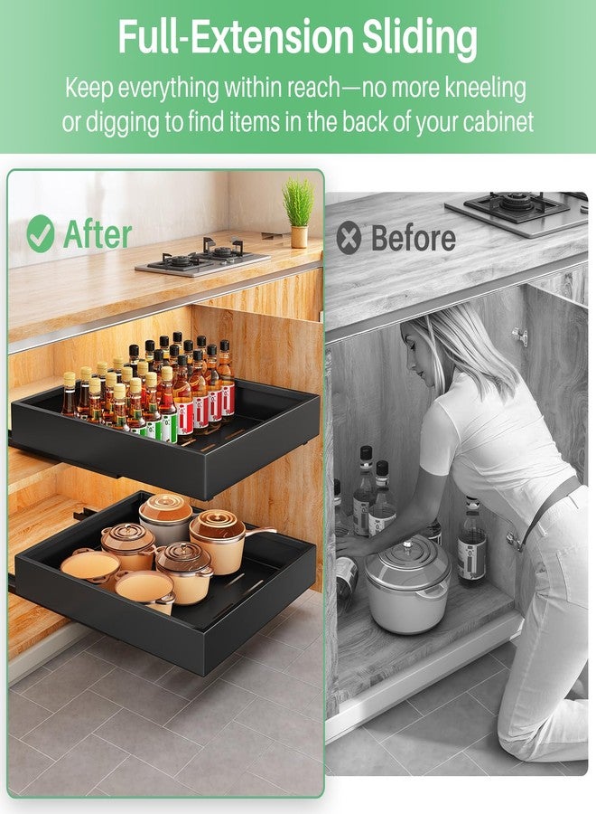 Kitstorack Pull out Cabinet Organizer, 21"Deep, Slide out Drawers for Kitchen Cabinets, Under Sink Pull-Out Home Organizers with Adhesive Nano Film Fixed, Sliding Cabinet for Bathroom, Pantry Storage Shelves - Image 3
