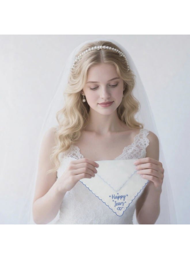 Lamyba Wedding Handkerchief for Bride Embroidered – Something Blue Gift for bride, Happy Tears Keepsake Handkerchief, Bridal Shower & Mother of the Bride Gift, Bridal Accessory (Blue/White) - Image 4