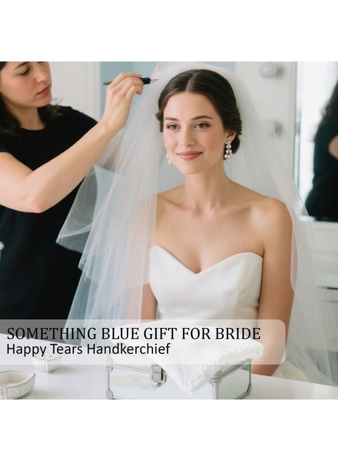 Lamyba Wedding Handkerchief for Bride Embroidered – Something Blue Gift for bride, Happy Tears Keepsake Handkerchief, Bridal Shower & Mother of the Bride Gift, Bridal Accessory (Blue/White) - Image 5