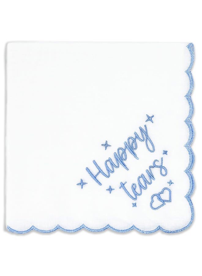 Lamyba Wedding Handkerchief for Bride Embroidered – Something Blue Gift for bride, Happy Tears Keepsake Handkerchief, Bridal Shower & Mother of the Bride Gift, Bridal Accessory (Blue/White) - Image 1
