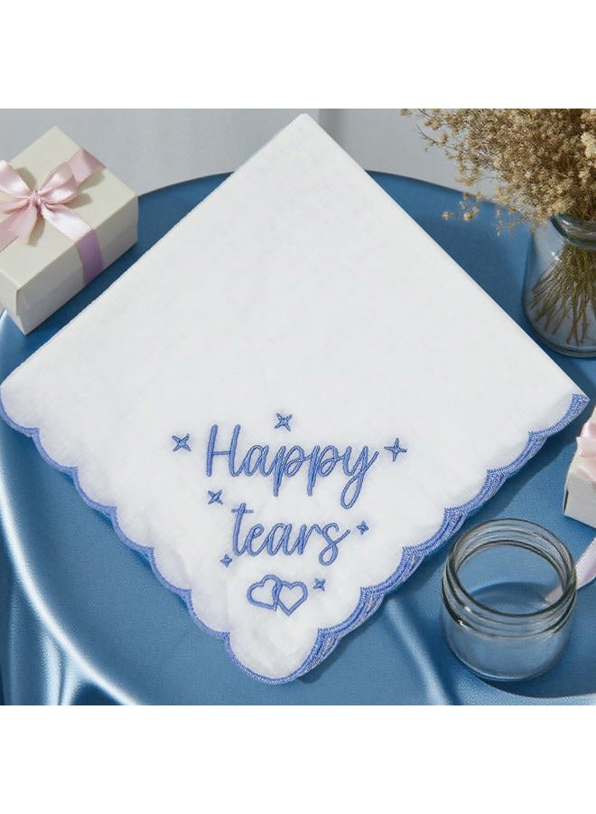 Lamyba Wedding Handkerchief for Bride Embroidered – Something Blue Gift for bride, Happy Tears Keepsake Handkerchief, Bridal Shower & Mother of the Bride Gift, Bridal Accessory (Blue/White) - Image 3
