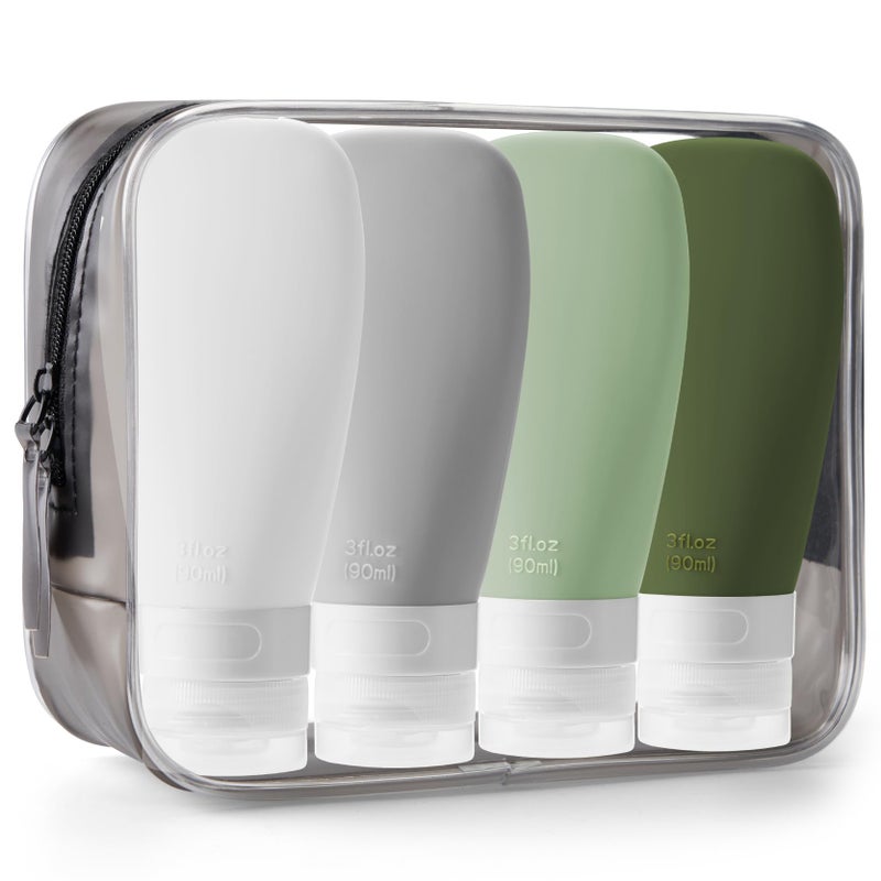 INSFIT Travel Bottles, 3oz Silicone, TSA Approved, BPA Free, Leak Proof, Refillable, Set of 4, Green, for Toiletries, Shampoo, Body Wash - Image 1