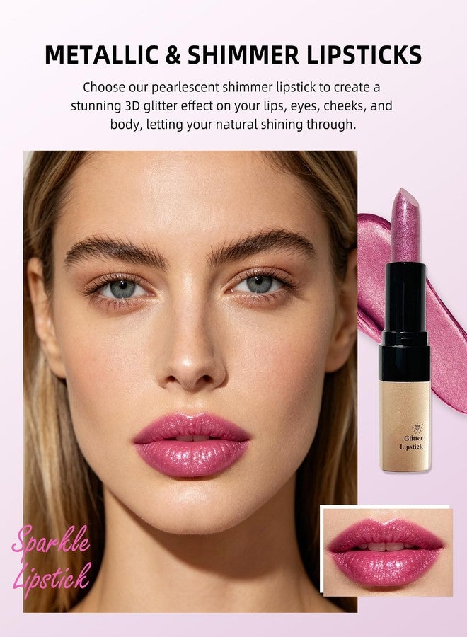 DuaTana Rose Pink Glitter Lipstick for Women,Diamond Shimmer Matte Metallic Lipstick Long Lasting High Pigmented,Waterproof Cream Non-Sticky Lip Gloss Shiny Full Coverage Non Stick Cup Liptint Stain Makeup-03 - Image 2