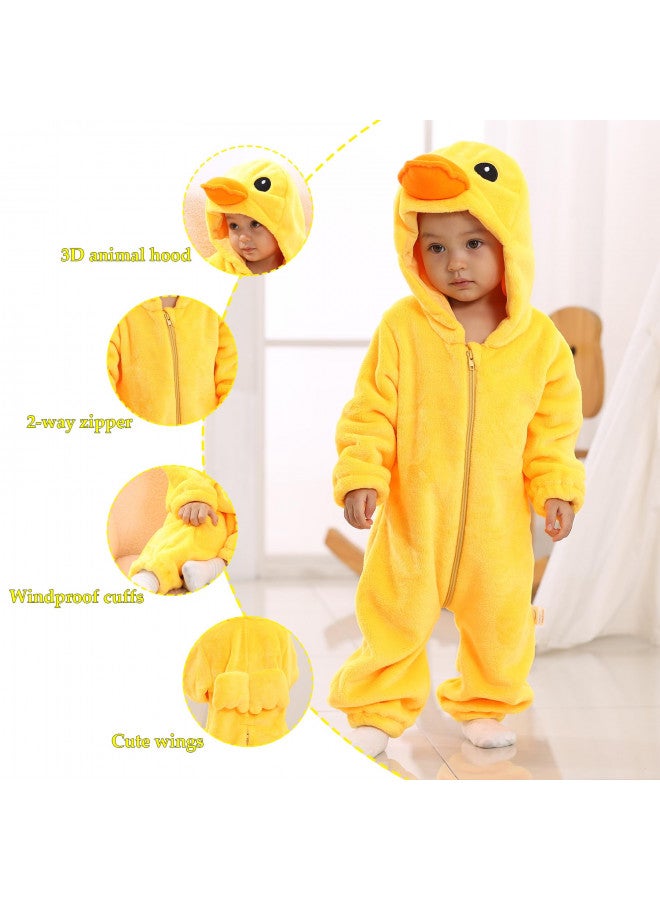 TONWHAR Unisex-Baby Animal Onesie Costume Cartoon Animal Outfit Homewear Kids' One-Piece Rompers(6-12 Months, Yellow duck) - Image 1