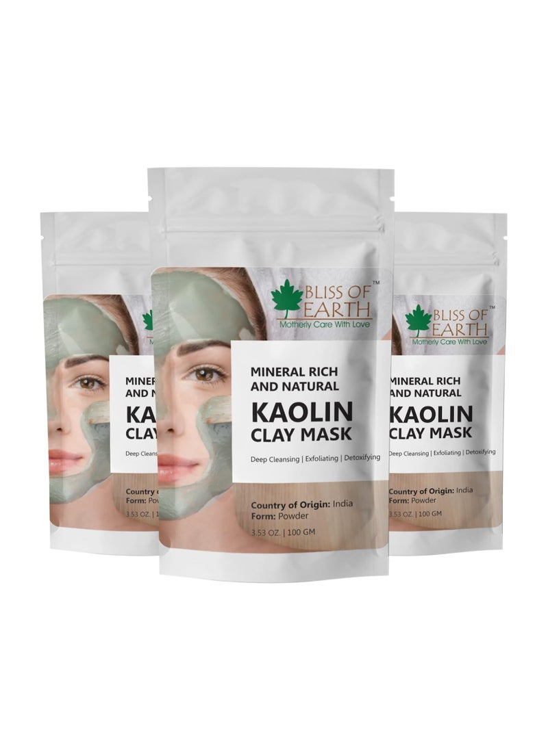 BLISS OF EARTH 100% Pure White Kaolin Clay Powder Finest Grade Natural Facial Mask 100GM Pack of 3  - Image 1