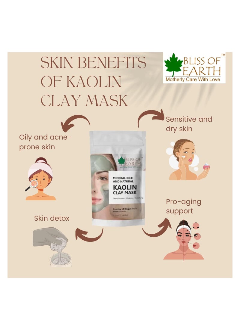 BLISS OF EARTH 100% Pure White Kaolin Clay Powder Finest Grade Natural Facial Mask 100GM Pack of 3  - Image 2