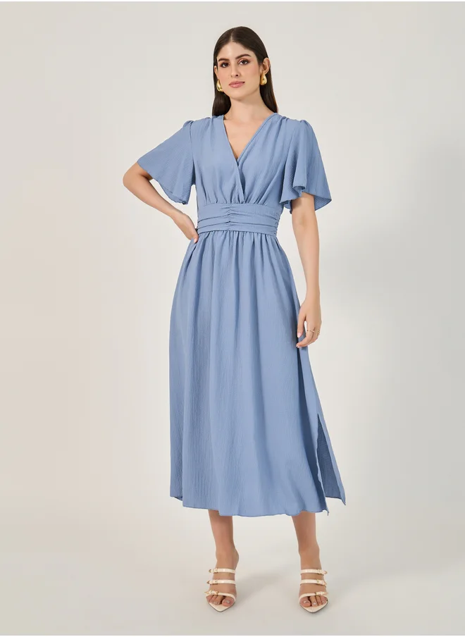 ستايلي Plain Flared Sleeves A-Line Maxi Dress