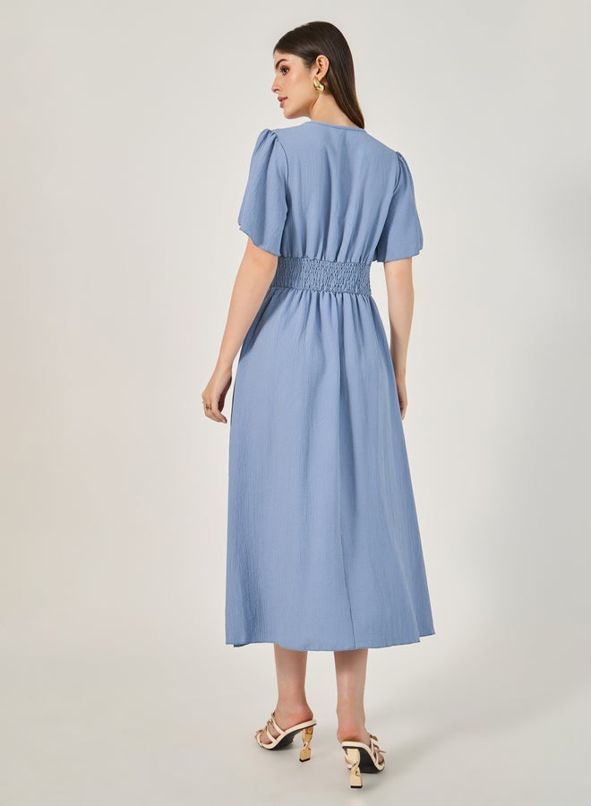 ستايلي فستان أزرق على شكل حرف - Image 5