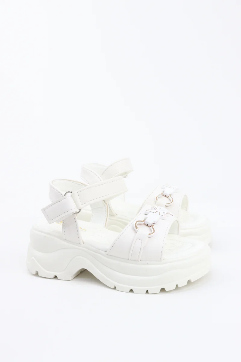 Viny VINY Girls Wedge Heel Sandals – Elegant Rhinestone Buckle Sandals for Girls, Comfortable Platform Sandals, Princess Party & Wedding Footwear for Kids (Black, Pink, White, Beige)
