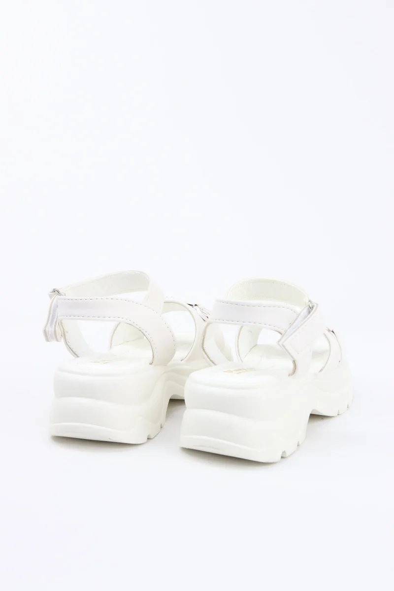 Viny WHITE VINY Girls Wedge Heel Sandals – Elegant Rhinestone Buckle Sandals for Girls, Comfortable Platform Sandals, Princess Party & Wedding Footwear for Kids (Black, Pink, White, Beige) for Women | Best Price UAE