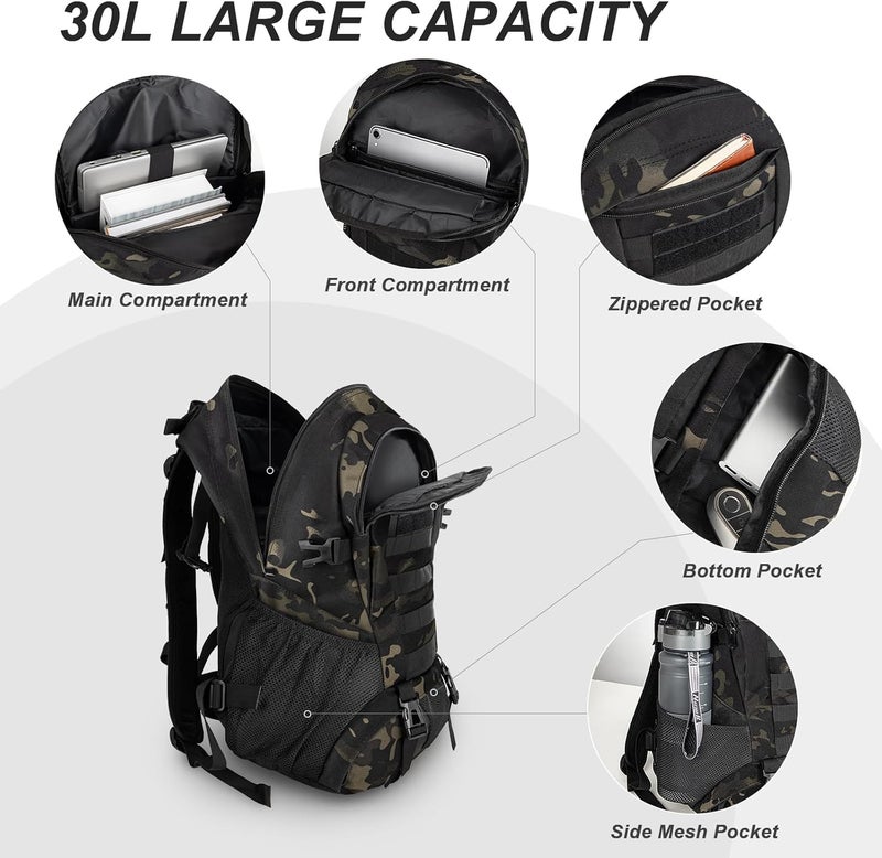 Jueachy Tactical Backpack for Men Hunting Backpack EDC Rucksack Military Hiking Camping Daypack with USA Flag Patch - Image 3