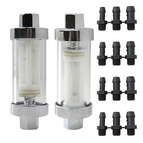 2x Universal 14 516 38 Chrome Glass Reusable Washable Inline Fuel Filter for Fuel Petrol Diesel Water Hose Pipe 6810mm