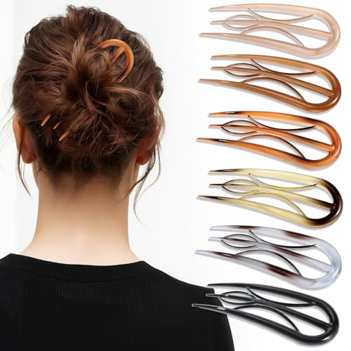 Tiefebene 6PCS French Hair Pins for Women, Tortoise Shell French Pins Hair, Large Hair Styling Pins for Thin Thick Hair, 3 Internal Teeth Hair Sticks, Lialys Hair Pin for Buns, French Twist Pin,Christmas Gifts - Image 1