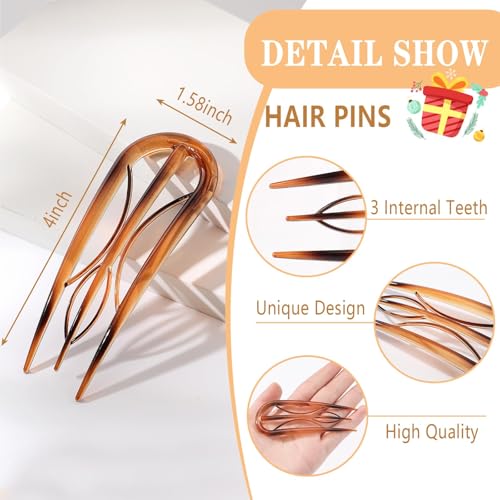 Tiefebene 6PCS French Hair Pins for Women, Tortoise Shell French Pins Hair, Large Hair Styling Pins for Thin Thick Hair, 3 Internal Teeth Hair Sticks, Lialys Hair Pin for Buns, French Twist Pin,Christmas Gifts - Image 4