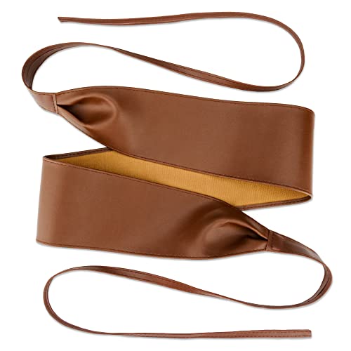 macoking Thick Brown Wide Obi Belts for Women Faux Leather Corset with Lace Up Wrap Style M - Image 4