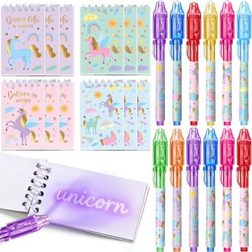 SNLN Invisible Ink Pen and Notebook Pack 24 Pcs Unicorn Party Favors Spy Pens with UV Light Magic Marker for Secret Message Birthday Party Favors for Kids Boys Girls Classroom Prize Stationery Set - Image 1