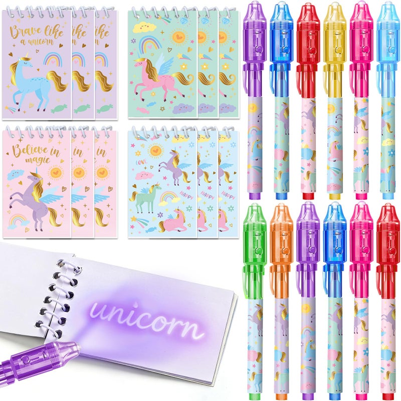 SNLN Invisible Ink Pen and Notebook Pack 24 Pcs Unicorn Party Favors Spy Pens with UV Light Magic Marker for Secret Message Birthday Party Favors for Kids Boys Girls Classroom Prize Stationery Set - Image 3