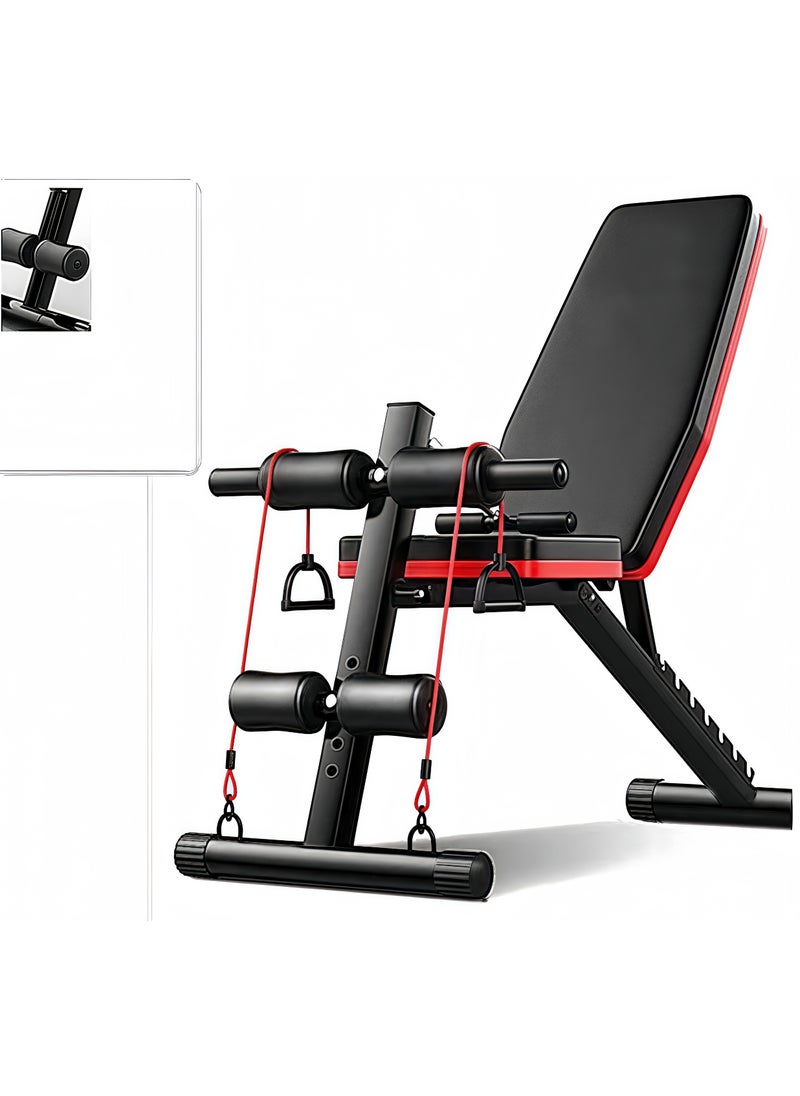 KUYING home gym adjustable weight bench, folding dumbbell bench press exercise, with ultimate elastic rope, maximum capacity 250Kg tilt sit-ups, 3 seconds folding full body exercise, black  - Image 1