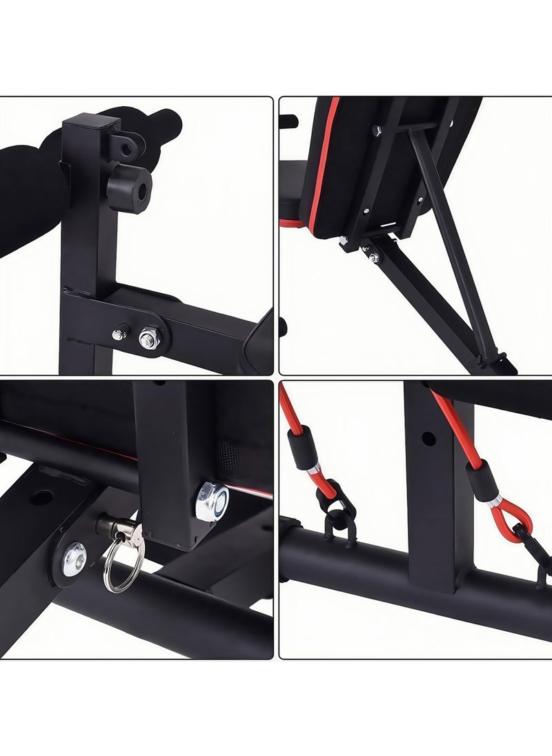KUYING - home gym adjustable weight bench, folding dumbbell bench press exercise, with ultimate elastic rope, maximum capacity 250Kg tilt sit-ups, 3 seconds folding full body exercise, black - Image 1