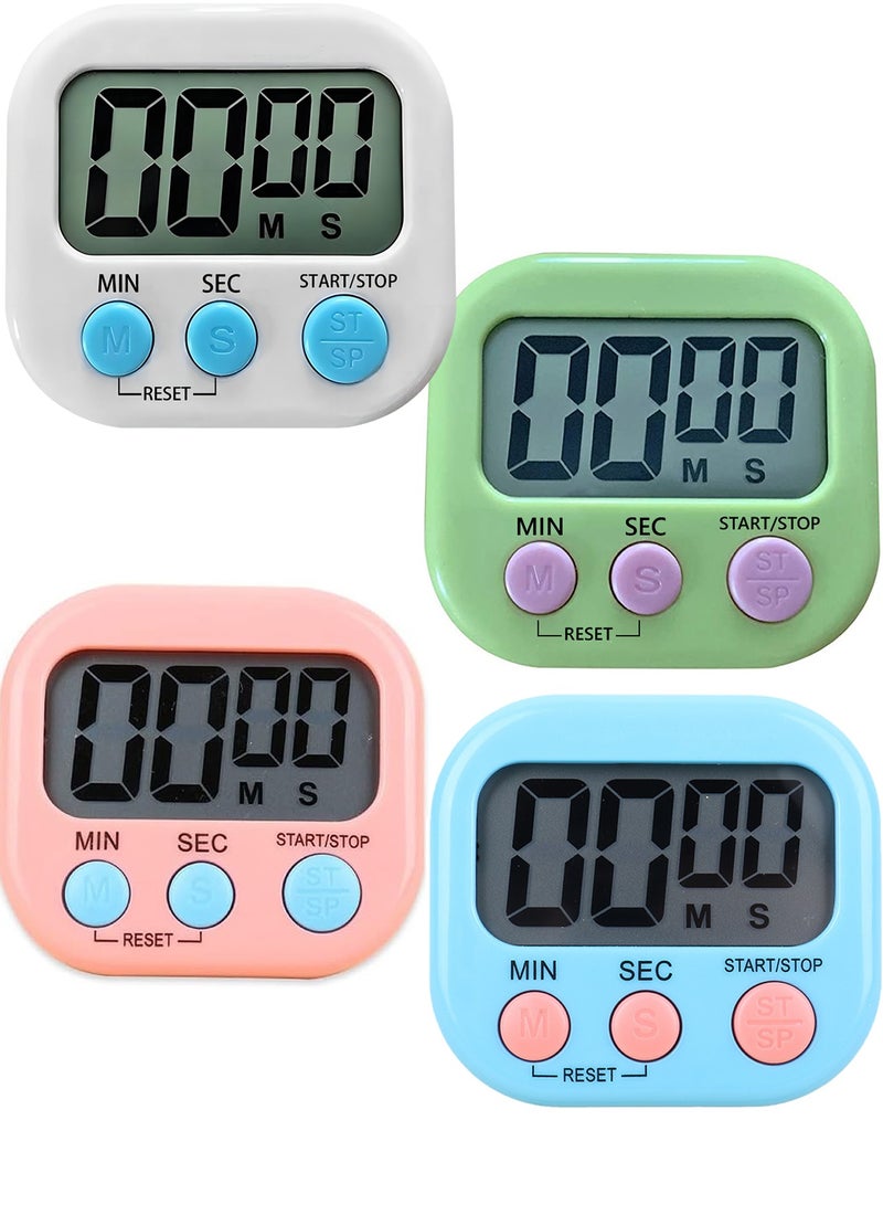 Umiwin 4 Pack LCD Digital Kitchen Countdown Magnetic Timer Multicolour - Image 1