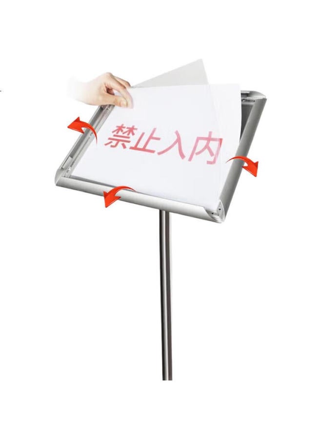 Oumai Sign, Floor Stand Display, Stainless Steel A4 Advertising Board, Guide Sign, Extendable Rotating Display Stand, Notice Board, Directional Sign, A4 Silver Rounded Corner, Single Pack - Image 1