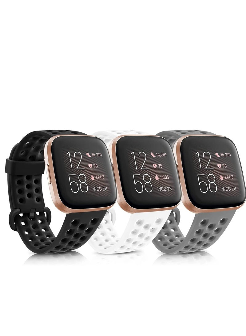 SYOSI Wristbands Soft Silicone Bands for Fitbit Versa 2 Straps Women and Men Breathable Replacement Large Black White Gray - Image 1