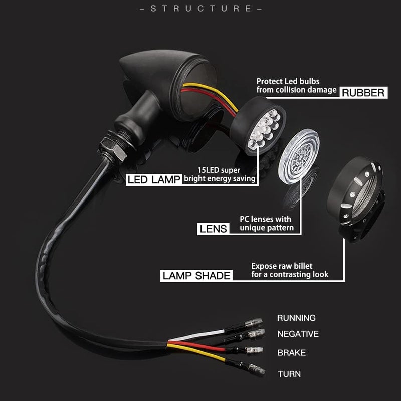 KICRY Motorcycle Rear Bullet Turn Signal Light 4 Wires LED Indicator for Chopper Bobber Harley Softail Iron Cruiser Honda Suzuki Kawasaki Yamaha (Black) - Image 5