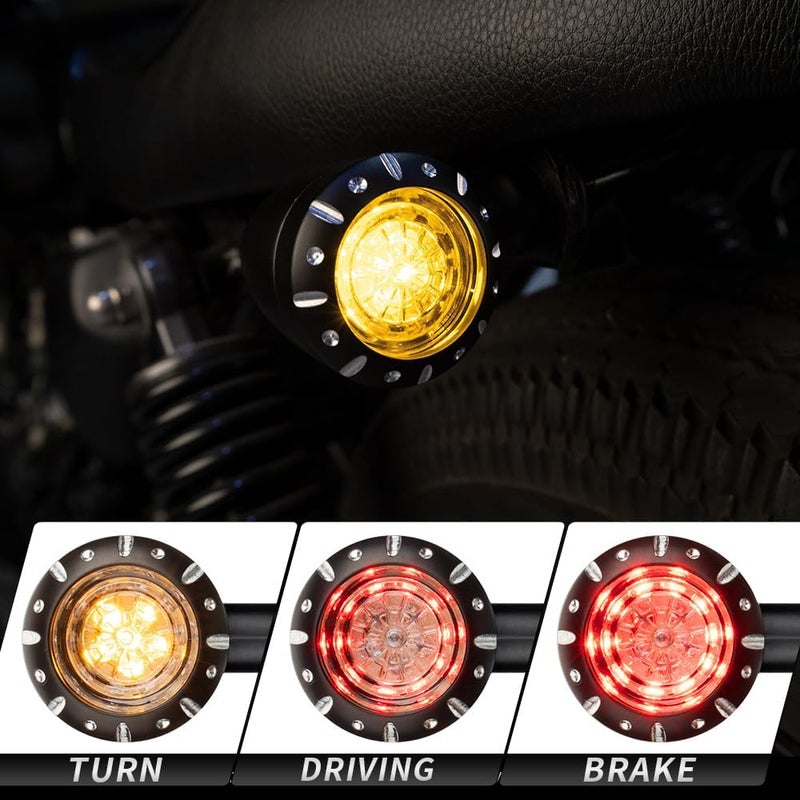 KICRY Motorcycle Rear Bullet Turn Signal Light 4 Wires LED Indicator for Chopper Bobber Harley Softail Iron Cruiser Honda Suzuki Kawasaki Yamaha (Black) - Image 2