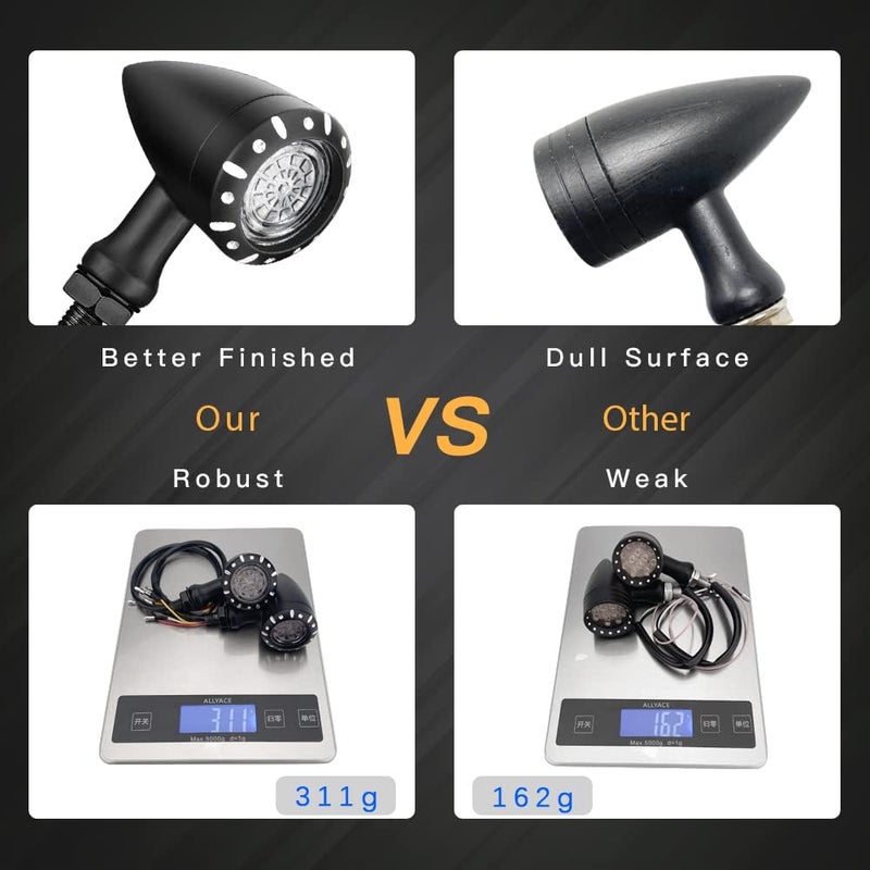 KICRY Motorcycle Rear Bullet Turn Signal Light 4 Wires LED Indicator for Chopper Bobber Harley Softail Iron Cruiser Honda Suzuki Kawasaki Yamaha (Black) - Image 4