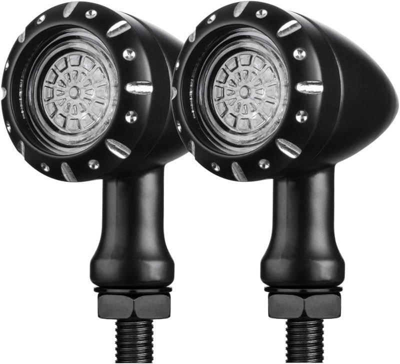 KICRY Motorcycle Rear Bullet Turn Signal Light 4 Wires LED Indicator for Chopper Bobber Harley Softail Iron Cruiser Honda Suzuki Kawasaki Yamaha (Black) - Image 1