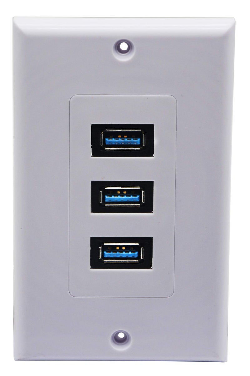 zdyCGTime 3 USB 3.0 A Wall Plate USB Component Composite Wall Data Transmission and Charger Outlet Mount Socket Face Plate Panel Cover White(3 USB A 3.0) - Image 1
