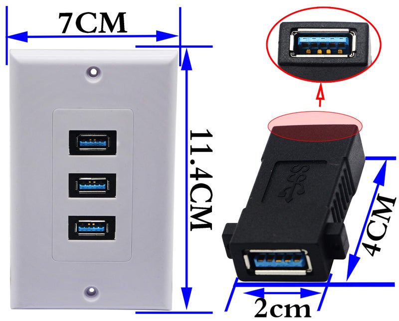 zdyCGTime 3 USB 3.0 A Wall Plate USB Component Composite Wall Data Transmission and Charger Outlet Mount Socket Face Plate Panel Cover White(3 USB A 3.0) - Image 2