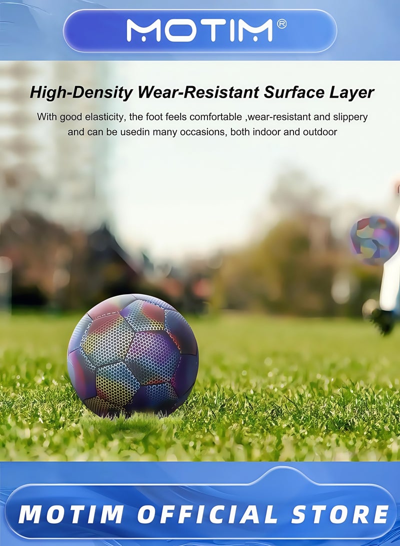 Motim Reflective Soccer Ball Size 5 Traditional Soccer Ball Official Match Ball Glow in the Dark Holographic Reflective Football for Night Games Unique Gift for Soccer Fans Boys Children Men - Image 3