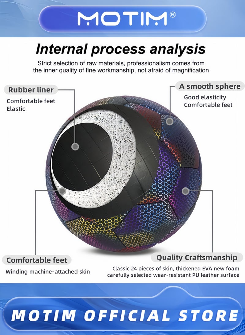 Motim Reflective Soccer Ball Size 5 Traditional Soccer Ball Official Match Ball Glow in the Dark Holographic Reflective Football for Night Games Unique Gift for Soccer Fans Boys Children Men - Image 5