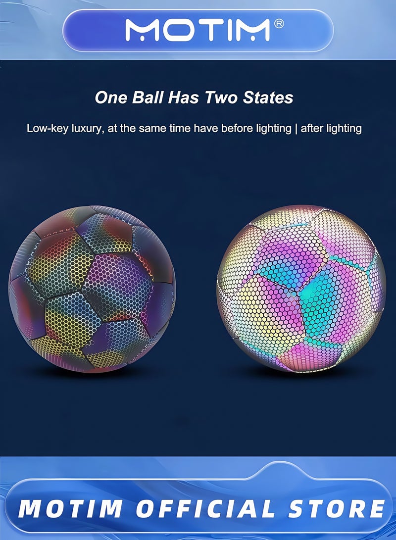 Motim Reflective Soccer Ball Size 5 Traditional Soccer Ball Official Match Ball Glow in the Dark Holographic Reflective Football for Night Games Unique Gift for Soccer Fans Boys Children Men - Image 4