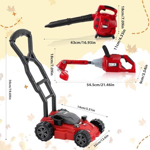 Arrowbash 3 Pcs Toy Gardening Tool Set for Kids Toy Leaf Blower Weed Trimmer Push Lawn Mower Pretend Play Set with Lights and Sounds Christmas Birthday Gifts for Boys Girls - Image 5