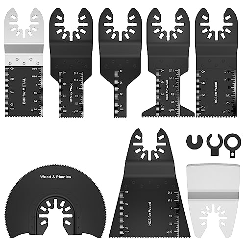 Abizarch 8Pcs Oscillating Saw Tool Blades Set Bi-metal Stainless Steel Multitool Blades Kit Quick Release Oscillating Blades Precise Cutting Saw Blades with 3 Gaskets for Wood Plastic Cutting(8pcs) - Image 1