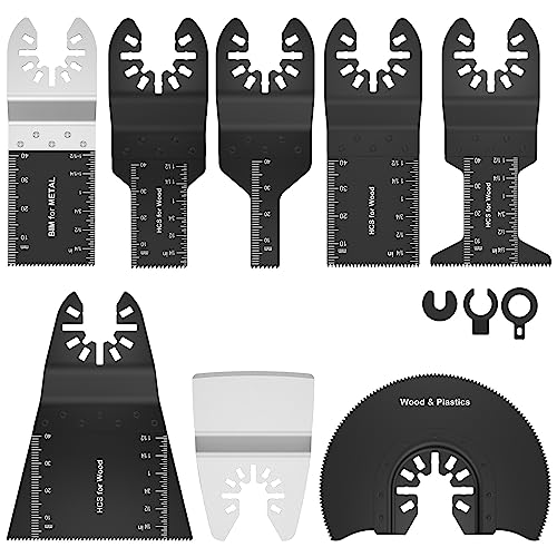 Abizarch 8Pcs Oscillating Saw Tool Blades Set Bi-metal Stainless Steel Multitool Blades Kit Quick Release Oscillating Blades Precise Cutting Saw Blades with 3 Gaskets for Wood Plastic Cutting(8pcs) - Image 3