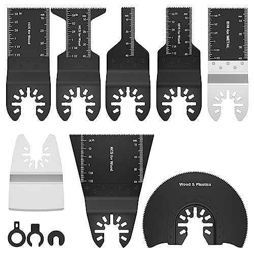 Abizarch 8Pcs Oscillating Saw Tool Blades Set Bi-metal Stainless Steel Multitool Blades Kit Quick Release Oscillating Blades Precise Cutting Saw Blades with 3 Gaskets for Wood Plastic Cutting(8pcs) - Image 2